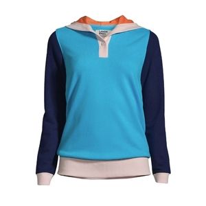 Land's End Colorblock 1/4 Button Hooded Pullover 2X